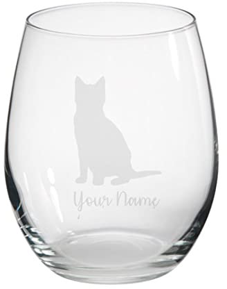 Personalised Cat Engraved Stemless Tumbler Glass, Gift for Women, Gift for Men, Cat Gift