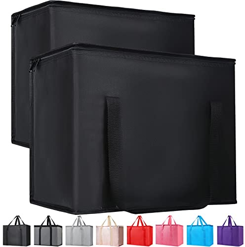 Bodaon 3-Pack Insulated Reusable Grocery Shopping Bag, X-Large Frozen Food Cold, Cooler Bags with Zippered Top, Black, Black, XL, Travel