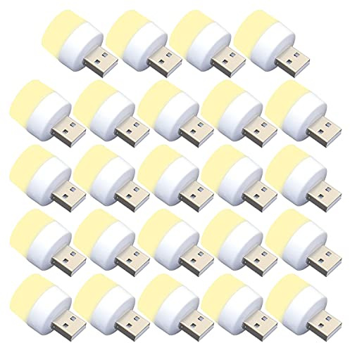USB-Lichter, Mini-LED-Leuchtmittel, ohne Lichtsensor, warmweiß, kompakt, ideal für Schlafzimmer, Badezimmer, Küche, Auto, USB-Atmosphäre (24 Stück/Packung, warmes Licht)