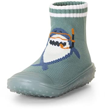 Sterntaler Adventure Socks Unisex Hai – Baby und Kindersocken mit transparenter profilierter Gummisohle – bequeme Sockenschuhe aus schnelltrocknendem Material – Indoor Outdoor – mattgrün, Gr. 26