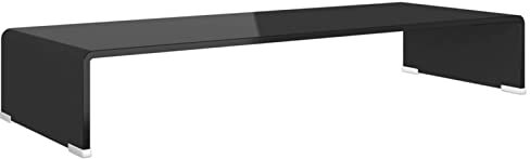 Gecheer TV-bord skärmhöjning monitor glasfäste fäste fäste monitorhöjning TV piedestal monitor fäste höjning glas svart 80 x 30 x 13 cm