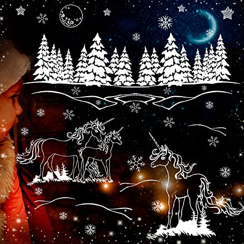 ilka parey wandtattoo-welt Vorlage Fensterbild Kreidefensterbild Chalky Markers Weihnachtsdeko Weihnachten Weihnachtsbaum Einhorn Einhörner Wald Fensterdeko Fensterbilder ch32