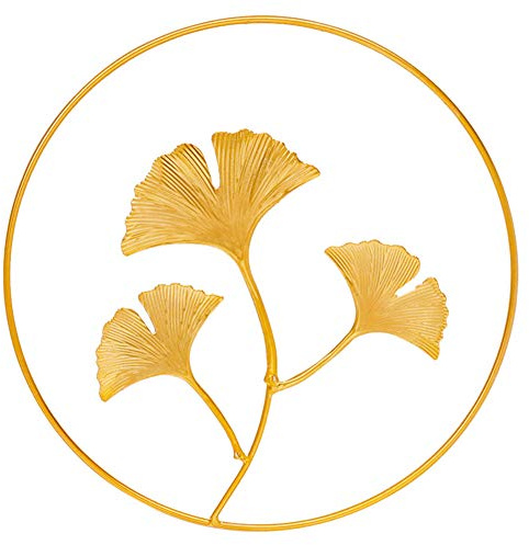 Glorlliant Gold Metall Ginkgo Blatt Runde Wandschmuck für Hotel Wanddekoration Einzigartiges Rundes Ginkgoblatt
