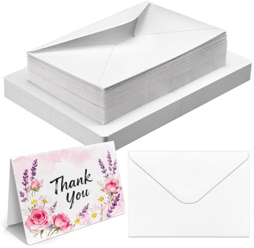 Vmiapxo Lot de 50 cartes postales aquarelles vierges de 63,5 kg avec enveloppes, 100% coton 300 g/m², pliables, 10,2 x 15,2 cm, cartes de vœux pour Noël, mariage, anniversaire
