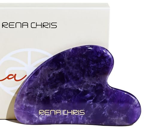 Rena Chris Gua Sha Visage, Pierre Guasha pour Visage 100% Naturelle en Améthyste, Guasha Visage pour Sculpter la Ligne de la Mâchoire et Réduire les Poches, Convient à la Routine de Soins de la Peau