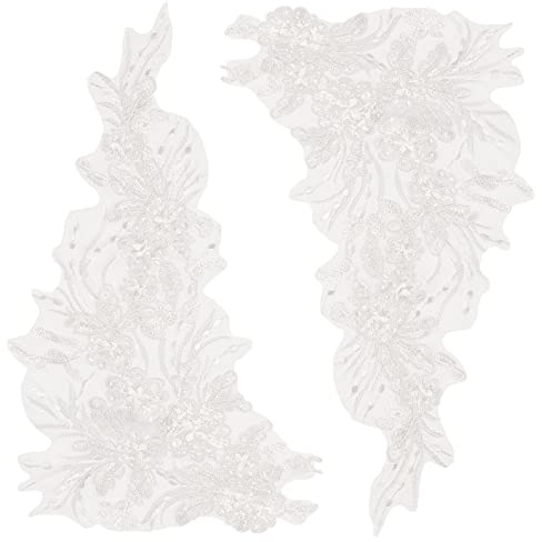 GORGECRAFT 1 Paar Schnee-3D-Blumenstickerei Spitzenstoff Pailletten Bestickt Auf Netz-Rückseite Applikationen Perlen Blumenbandbesatz Aufnäher Glitzernde Nähornamente Paillette DIY-Kostümzubehör