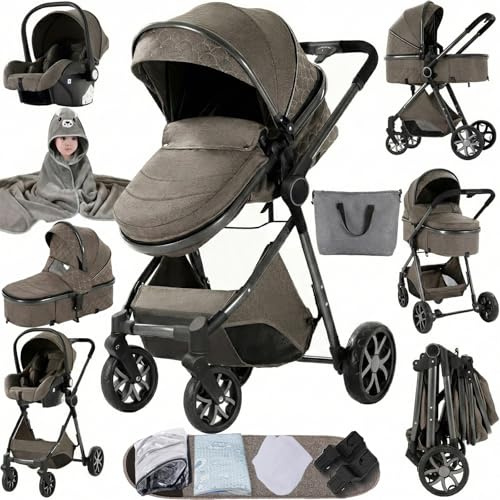 MoLi Passeggino Trio, Passeggino 3 in 1 con Doppia Modalità Push Reversibile, Trio Neonati con Grande Navicella, Carrozzina per Neonati in Alluminio Pieghevole (225 Chocolate)