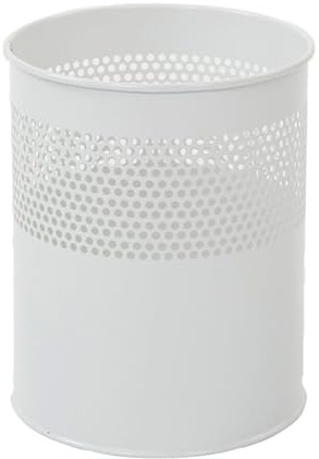 PROREGAL Runder halbperforierter Papierkorb aus Metall | 10 Liter, HxØ 27,5x23,5cm | Weiß
