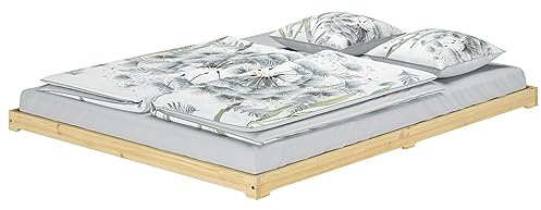 Erst-Holz®Tre varianti di matrimoniale futon giapponese 160x200 in Pino laccato trasparente V-60.47K-16Senza accessori