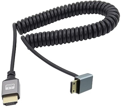 RIIEYOCA 90 Grad Winkel UHD 4K Mini HDTV Stecker auf HDTVS Stecker 18Gbps Extender Spiralkabel Unterstützt 4K@60Hz,1080p,ARC,3D, dehnbar auf 1.5M/5FT