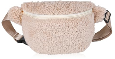 Marsupio da Donna in Peluche Morbidi Pacchi Vita di Moda Borsa a Vita Casual e Versatile Cintura Regolabile Crossbody Teddy Bag,per Ragazze Donne Viaggi Lavoro Tutti i Giorni (Beige)