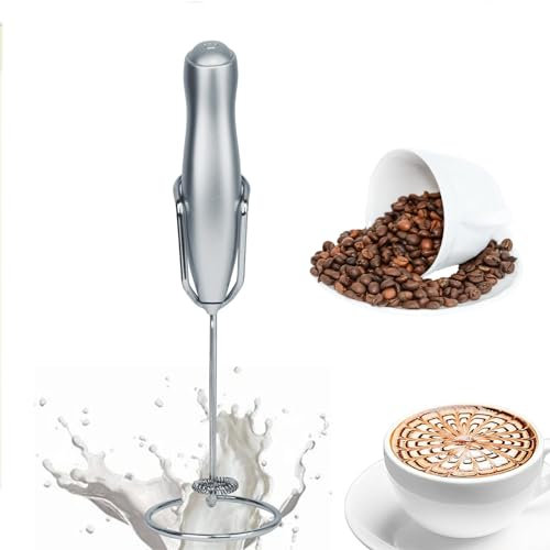 SUABON Espumador de Leche de Mano,batidora eléctrica a Pilas con Soporte de Acero Inoxidable,espumador para café,Latte,Capuchino,Chocolate Caliente
