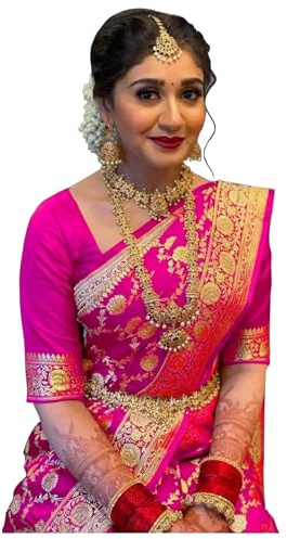 Sugathari Sari Banarasi Sari de seda pura Kanjivaram para mujer, suave, diseño 2023, diseño Pattu, últimas colecciones de sari de fiesta de algodón con pieza de blusa para sadi de boda (PARI 164 WINE