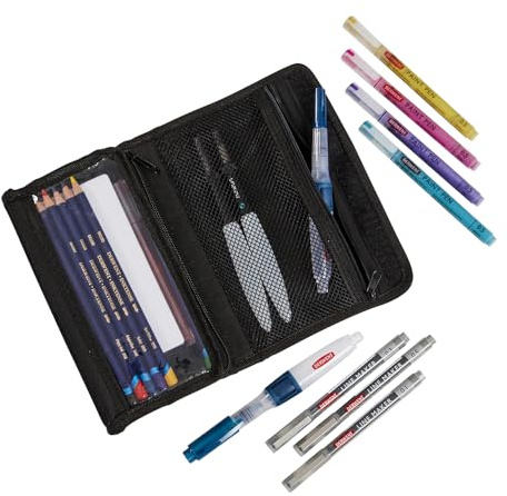 Derwent Derwent Federmäppchen, Schwarz, Federmappe für Erwachsene, Etui für Stifte und Zubehör, Nylon, mit Klettverschluss, hochwertiges und strapazierfähiges Mal- & Bürozubehör, 2306222