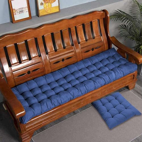 Dickes Baumwoll-Bankkissen, 2-/3-Sitzer, Baumwoll-Sofa-Bank, Sitzkissen, langes Sitzkissen für Zuhause/Garten/Terrasse/Schaukel/Innenbereich (Blau, 140 x 50 cm)
