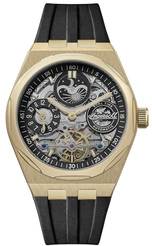 Ingersoll The Boadway 43 mm Automatic Herrenuhr mit schwarzem Skelettziffernblatt und schwarzem PU-Armband