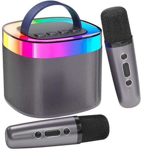 Bluetooth Portable Karaoke Machine, Bluetooth Karaoke Speaker with 3 Built-in Speakers with 2 Microphones and Party LED Lights, Gift for Friends, Black