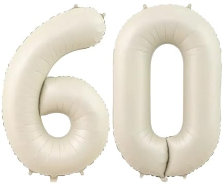 Geburtstag zahlen Luftballon 60 jahre-Cremeweiß XXL Jumbo Folienballon 40 Zoll – 101 cm Luftballons 60 Geburtstag Junge Mädchen Babyparty Geburtstagsdeko Jubiläumsparty Dekoration