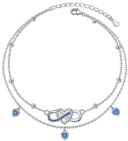 HOOHWE Sterling Silber Knöchel Armband für Frauen Infinity Herz Layered Perlen Knöchel Armband Cubic Zirkonia Einstellbare Sommer Strand Fuß Kette Knöchel Schmuck
