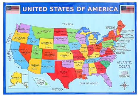 2 Stück Usa-Kartenposter Für Kinder - 35 X 50 Cm - Wasserfestes Uv-Papier - Geografisches Lernposter Für Klassenzimmer Und Schlafzimmer - Interaktives Lernwerkzeug