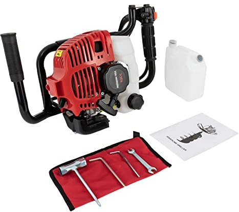 52cc 2-Stroke Earth Auger Post Hole Digger, 1800W 6500rpm Petrol Gas Powered Engine, Air-Cooled Digging Excavator Machine for Farm Garden Plant 43*37cm