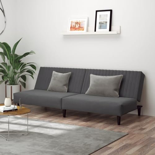 Willood Schlafsofa 2-Sitzer Dunkelgrau Samt Loungesofa Lounge Sitzmöbel Schlafcouch für Wohnzimmer Heimkino Büro, Gästebett mit Holzrahmen, Sofabett Tagesbett Couch Sofa Ohne Armlehnen