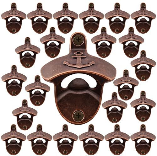 Luwanburg 24 PCS Old Fashioned Bottle Opener Wall Mounted Beer Cap Opener Bulk, Anchor Soda Bottle Top Opener Cooler Mounted for Nautical Sailor Themed (Antique Copper)