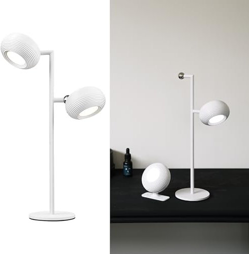 LuminexDesigns Lampe LED de Table Sans Fil Rechargeable – Lampe Chevet Tactile Dimmable à Poser, Double Tête Magnétique Amovible, 3000K-6500K Blanc Modern Design Lampe pour Salon, Chambre, Bureau
