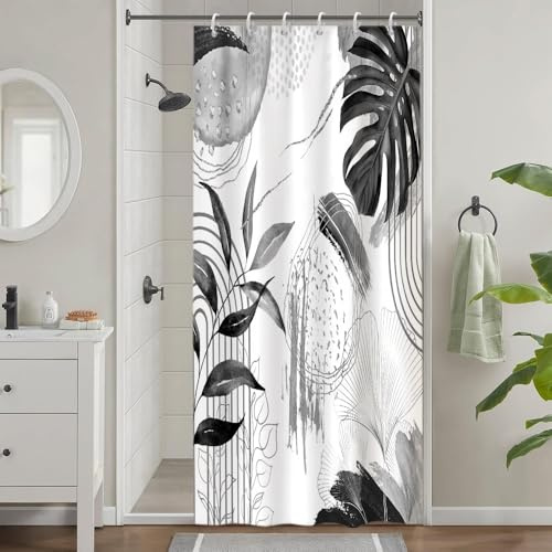 Uiiooazy Rideau Douche Gris, Rideau de Douche 90x180cm Anti Moisissure Tropical Feuilles de Palmier Boheme Jungle Rideaux de Baignoire Imperméable Tissu Lavable Rideaux Salle de Bain avec 6 Crochets