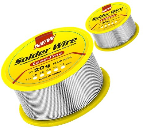 Lot de 2 bobines d'étain à souder de 0,8 mm sans plomb avec noyau de colophane, étain à souder avec flux 20 g, fil à souder pour la réparation et le bricolage de composants de soudure électriques