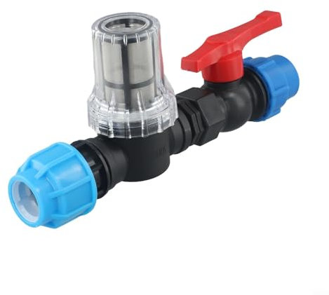 Honseadek Filtro de riego por goteo para jardín, purificador de agua de malla 80 con conector rápido, para tubos de plástico de 20/25/32 mm, sistema de filtración reutilizable fácil de limpiar (32 mm)