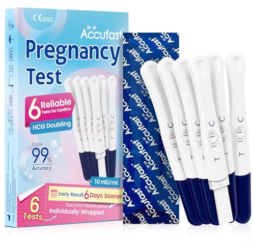 Accufast Pregnancy Test x 6 10mIU/ml - Early Detection Pregnancy Test 6 Days Before Missed Period | Fast Respond Ultra Sensitive HCG Urine Test for Home Use | 99.9% Accuracy, CE Certified