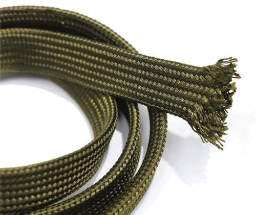 Gaine tressée en coton vert de 10 mètres for câbles d'alimentation audio, gaine tressée noire avec amortisseur de chocs.(5mm)