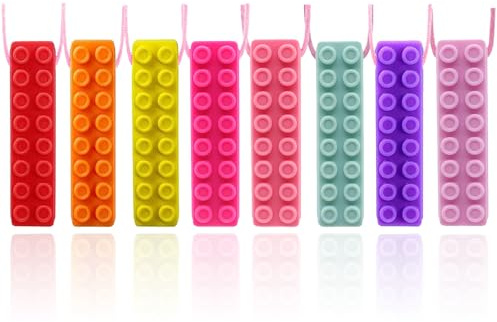 GNAWRISHING Chew Necklaces for Sensory Kids 8 Pcs Sensory Chewy Toys for Autism Girl, ADHD Toddler, Adult(8Pcs Brick Shape for Girl)