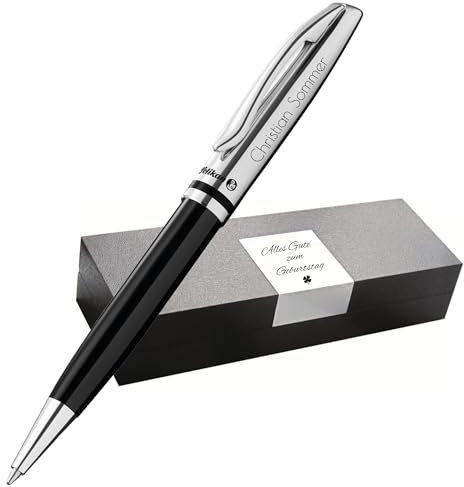 Pelikan Jazz Kugelschreiber personalisiert – Hochwertiger Stift mit Gravur | Geschenkidee mit Namen für Geburtstag, Büro & Jubiläum (Schwarz)