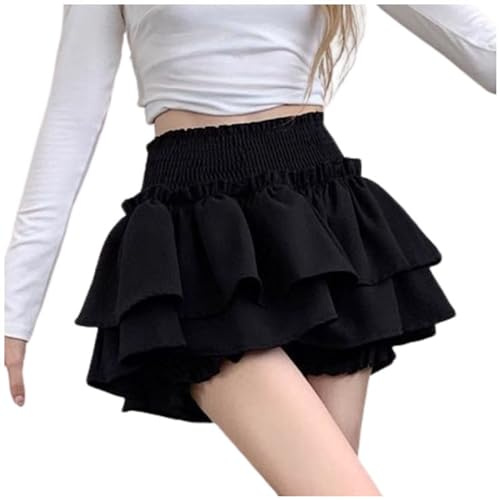 Jupe d'été de style ballet pour femmes dans le nouveau style occidental, jupe courte élastique taille haute et bord d'oreille en bois images sur toile, Noir , M