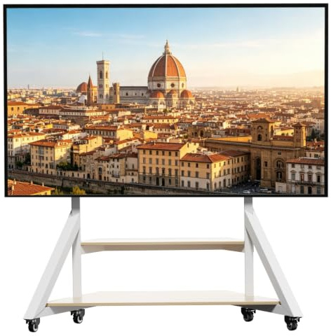 UNHO TV-stativ med hjul: TV-möbel i vitt från 61 till 94 tum för LED OLED LCD-skärmar LCF TV-fäste Justerbar höjd Max VESA 800x600mm