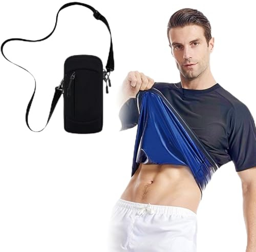 Sauna Vest for Men with Arm Pouch - Weight Loss Sauna Shirt Men's Workout Gear with Phone Holder - Adjustable Weight Vests for Running Gym Fitness - Black