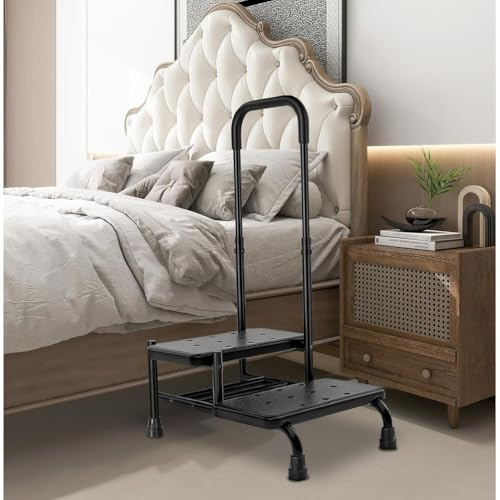 Adjustable 2-Step Stool with Handles for Elderly, Non-Skid Platform for Safety, Ideal for Bedside, Kitchen, Car, and Bathtub Use