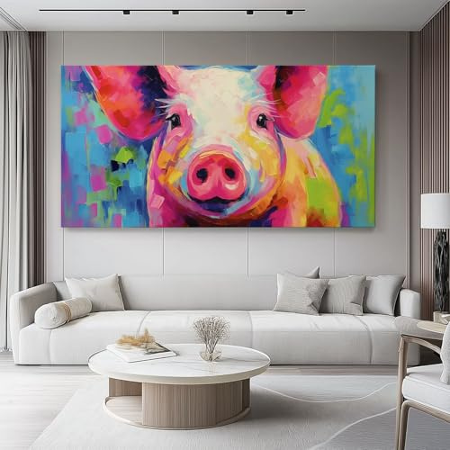Bild auf Leinwand Ölgemälde Farbiges Schwein Tier Schlafzimmer Bilder Badezimmer Wand Deko Rosa Bunt Leinwandbilder als Geschenk personalisierte Kunstdruck zu drucke 50L x50B cm