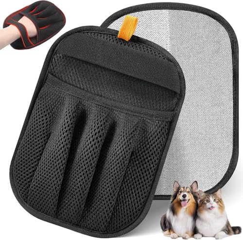 ROMANVIC Tierhaarentferner Handschuh,2 Stück Elektrostatischer Hundehaare Haarentfernungshandschuh,Fellmagnet Katzenhaarentferner Doppelseitig Wiederverwendbar für Hunde & Katzen