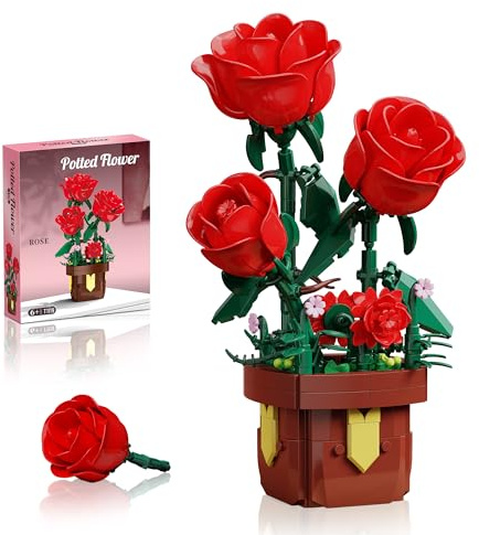 TYCOLE Jeu de Construction Roses Fleurs, Blocs de Plantes artificielles pour Adultes, Décoration Maison/Bureau, Cadeau de Noël/Anniversaire idéal pour Adultes, Femmes & Filles de 8+ Ans
