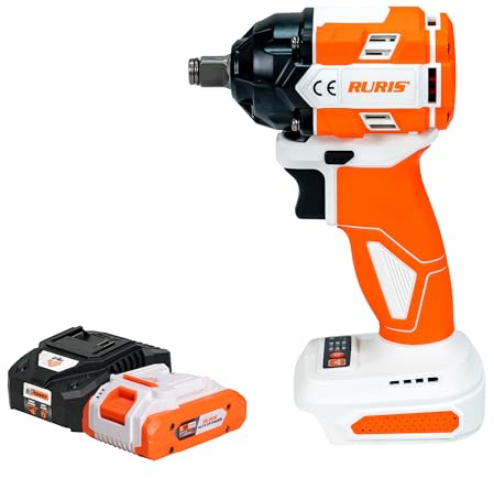 RURIS Visseuse à chocs sans fil RMX3500 350 Nm, moteur sans balais, 3300 bpm, M8-M18, Éclairage LED + Kit batterie 20V 4Ah et chargeur