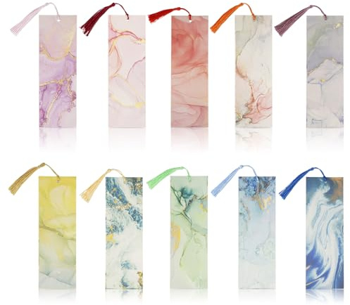 10 Pcs Book Mark Tassels Bookmarks for Women Men, Vintage Book Marks with Marble Design, Stationery Bookish Reading Supply for Book Lovers