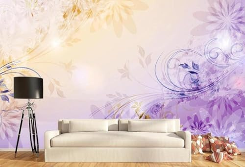 Abstrait Créatif Violet Floral Art Papier Peint 3D Installation Facile Intissé Tapisserie Bureau Salon Canapé Chambre Décoration Murale-430cm×300cm