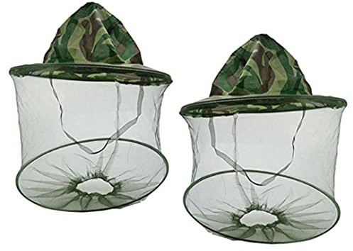 Beekeeper Mask - Beekeeper Hat Veil Mask Anti Bee Mosquito Bug Fly Hat Face Protection Equipment with Net Mesh for Outdoor Fishing Camouflage 2PCS