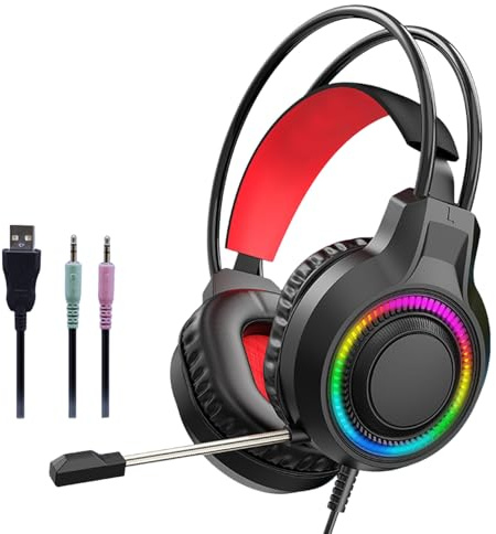 Dcfbkl Casques de jeu à LED dynamiques haute fidélité avec réduction du bruit, micro en cuir protéiné, suspension ergonomique pour micros antibruit d'ordinateur, casques de jeu PC