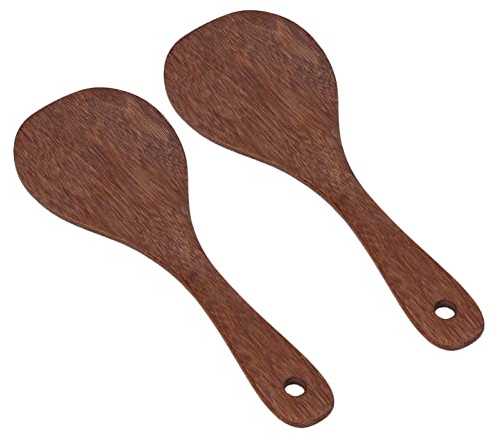 Akozon Set di 2 per Riso in Legno Naturale - Cucchiaio Ecologico per Cucinare il Riso per Mescolare, Servire e Assaggiare il (bocca tonda)