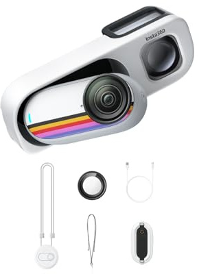 Insta360 GO 3S Paquete Retro 128GB Blanco, Cámara vlogging 4K, Manos Libres | Cámara POV, cámara de acción, estabilización, 140 min de batería, edición IA, Find My, vlog, viajes, POV de mascotas
