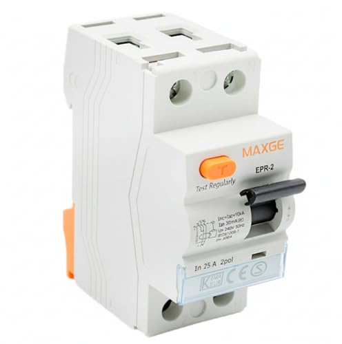 CABLEPELADO - Interruptor Diferencial Superinmunizado | Diferencial auto rearmable | Residencial 2P 25A | Interruptor Clase AC | Magnetotérmico | Dispositivo de Protección y Fugas | Blanco